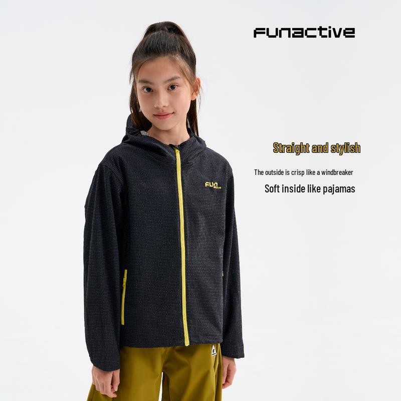 FUN ACTIVE Kids Color-Block Water-Resistant Hooded Jacket