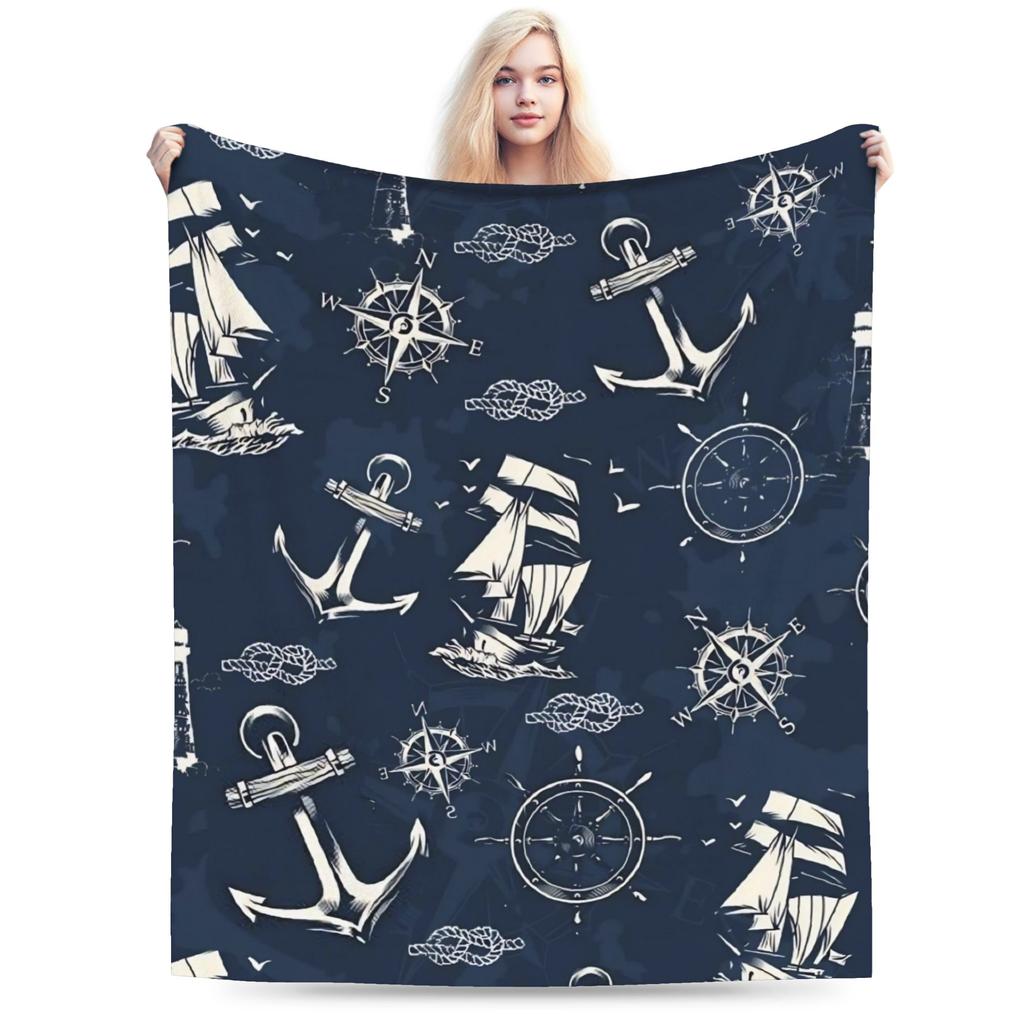 Nautical Anchor Boat Blankets Super Warm Novelty Plush Throw Blanket For Girls Boys Couch Bed Flannel Bedspread Bed Cover