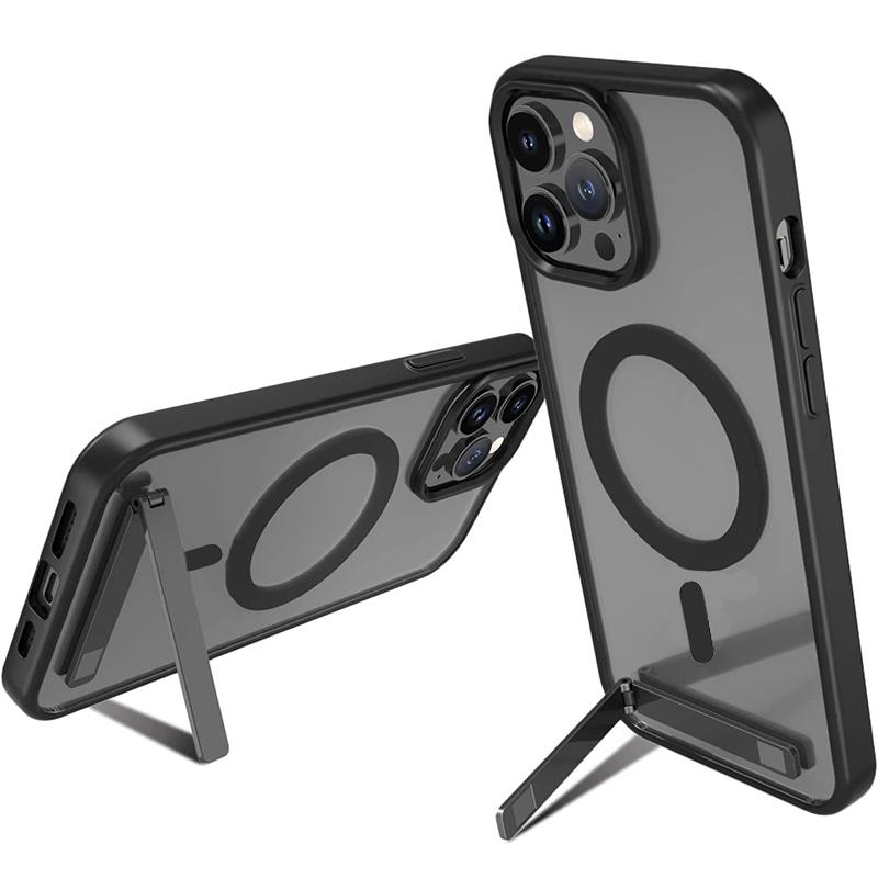 Custodia Magnetica per Cellulare con Cavalletto Cover Nera Trasparente con Supporto per iPhone 17 Pro Max 16 15 14 13 12 Mini 11