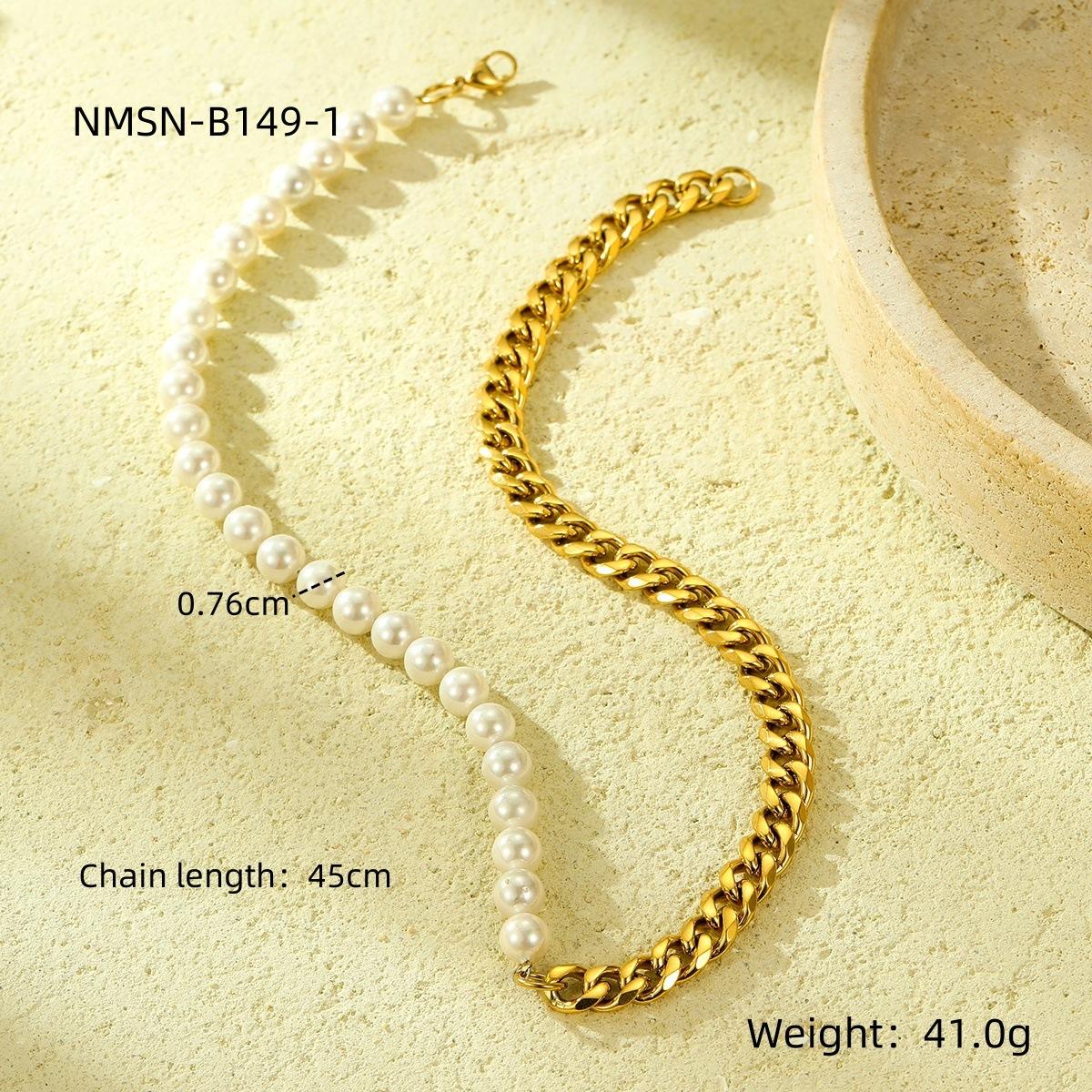 GEMCHIC Women s Pearl Chain Link Necklace 18K Gold Plated Titanium Steel Fashion Pendant Collar Chain