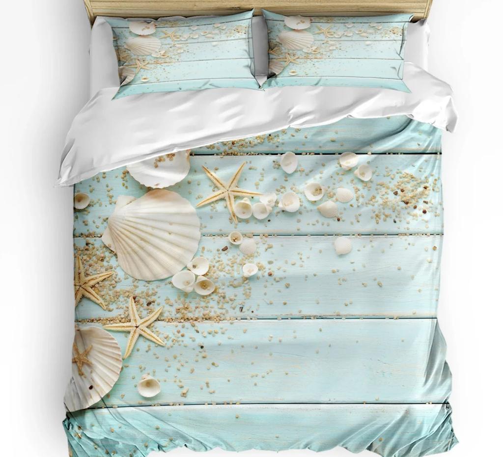 Comforter Shell Starfish With Custom 3 Pcs King Size Blue Ocean Coral Bedding Set Home Textile Room Decoration