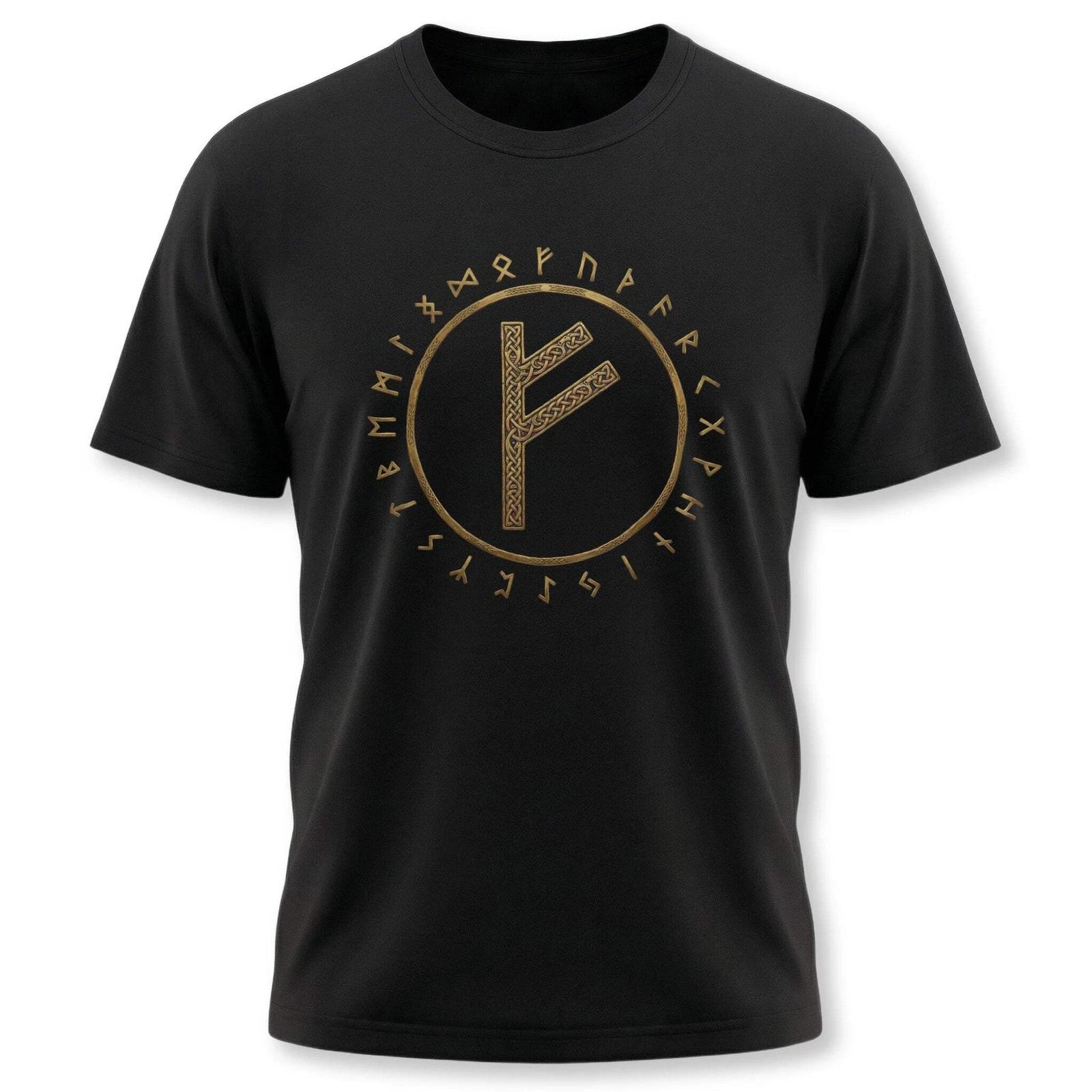 Fehu Rune Circle T-Shirt | Norse Viking Elder Futhark Runes Unisex Tee Shirt XXXXL