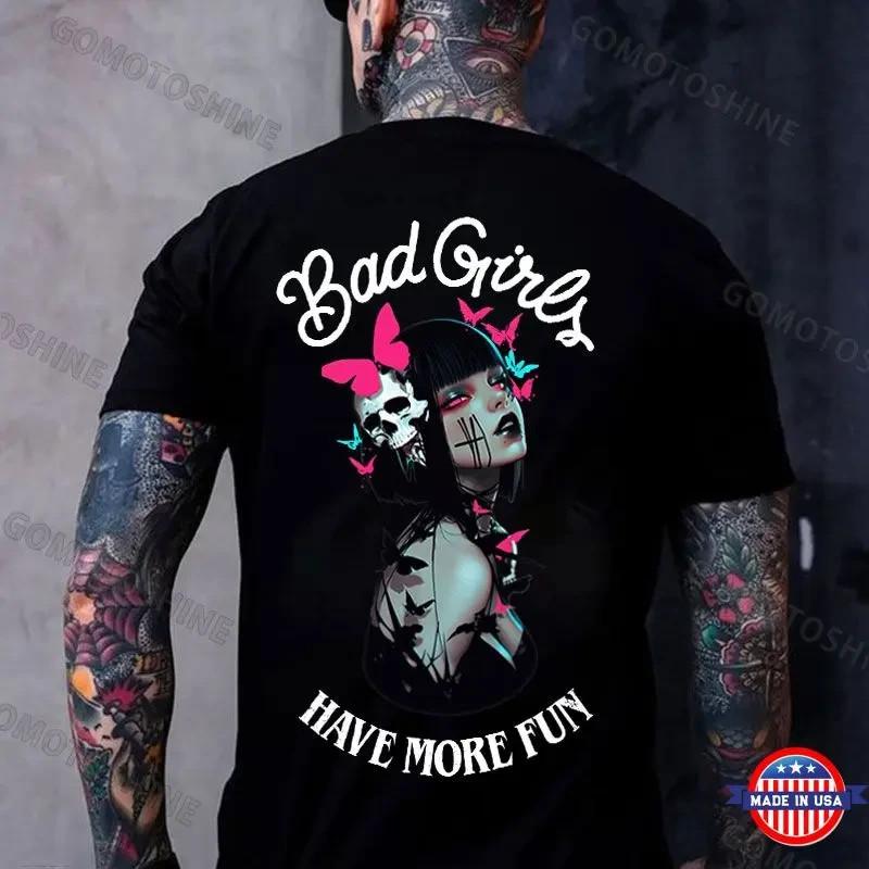 BAD GIRLS HAVE MORE FUN Butterfly Tattoo Girl Print Men s T-Shirt S разноцветный