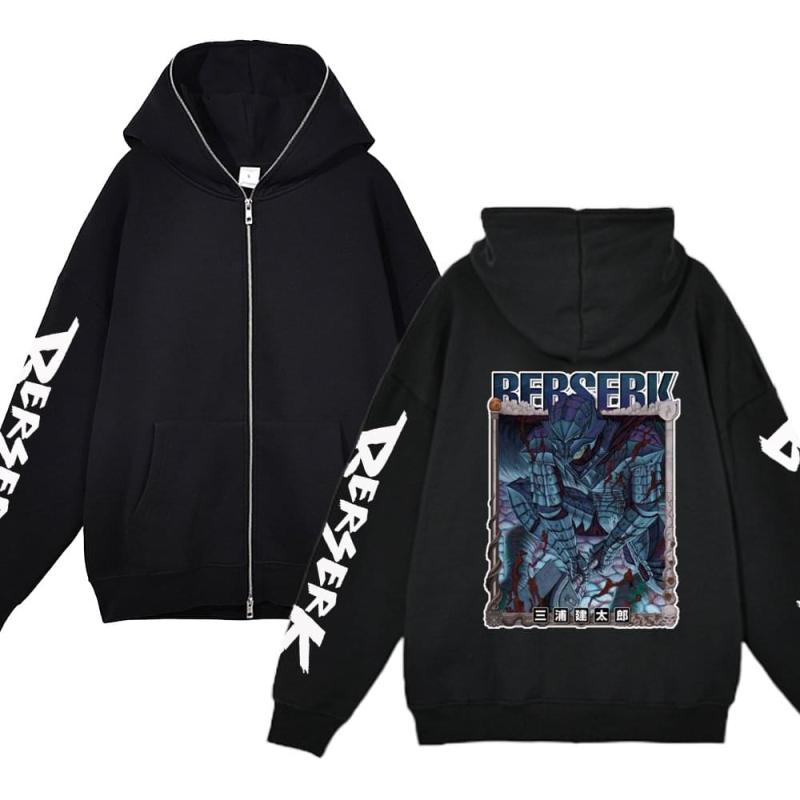 Berserk Hoodie Jackets Anime Guts Zipper Hoodies Casual Fleece Oversized Sweatshirt Loose Hip Hop Streetwear Zip Up Jacket Coats