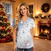 Women's V-Neck Short Sleeve Work Shirt with Pockets Christmas Print Caregiver Uniform Top
