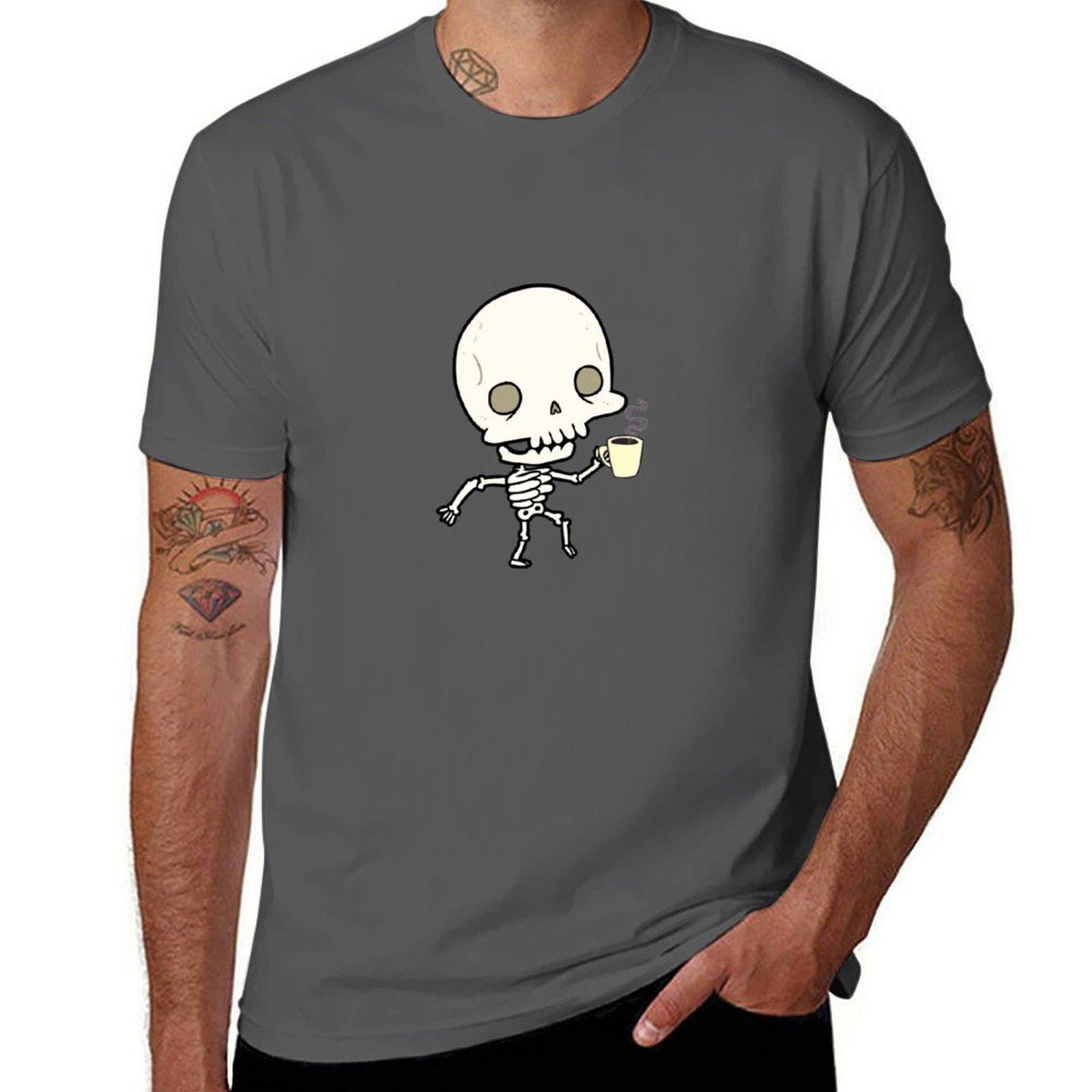 

Skeleton drinking coffee T-Shirt man t shirt graphic man t shirt heavy cotton cotton t shirts high quality T-Shirt 4XL