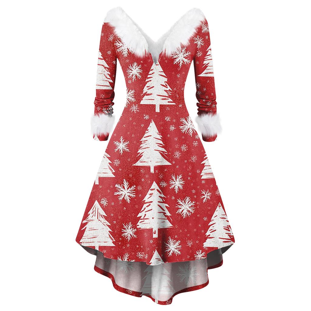 Women's Fashionable Casual Fitted Christmas Print Party Long-Sleeved Dress