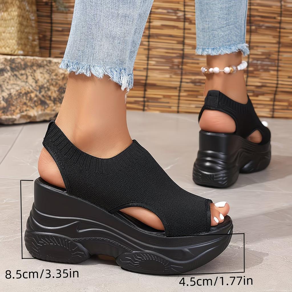 Height-Increasing Fly Weave Sandals Women'S Outdoor Summer New Fish Mouth Wedge Thick Sole Petite Athletic High Heel Sandals, Women Shoes