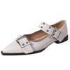 Pointed low-heeled shoes women's skirt design sense niche one-word with flat shoes white light-mouth single shoes