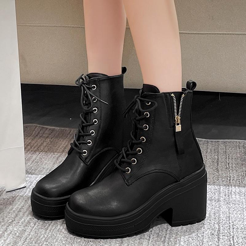 Fashionable New Round Toe Thick Soled Non Slip Casual Women'S Boots Winter Comfortable Square Heel Sexy Riding Boots