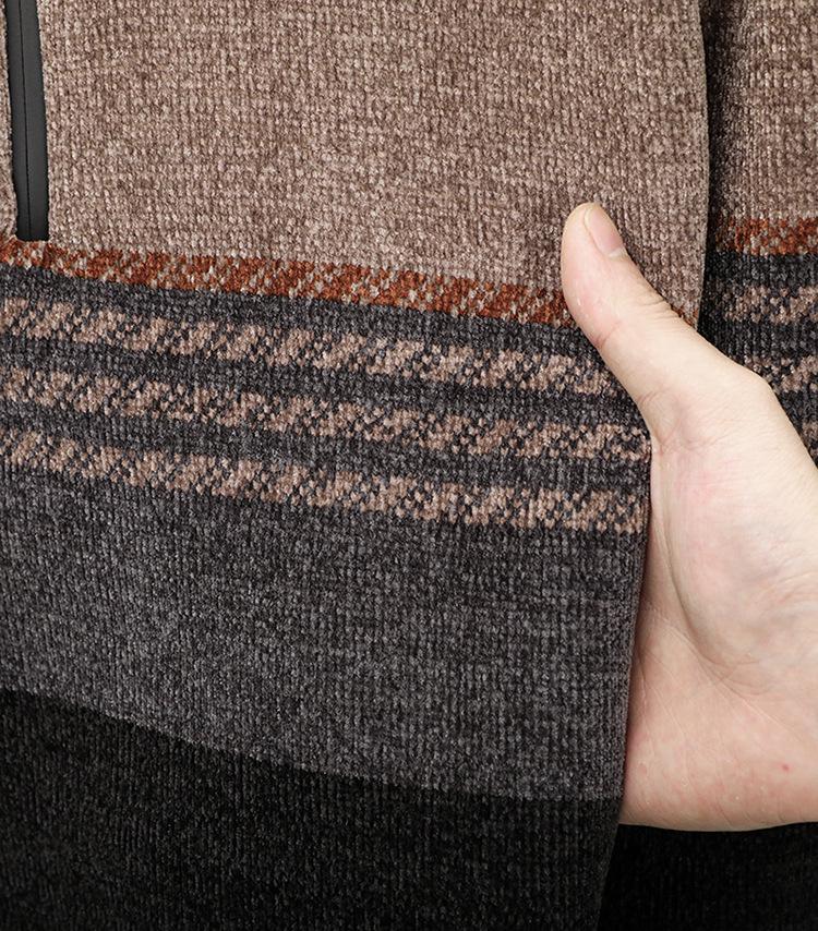 Men's Warm Chenille Half-High Collar Zipper Sweater - Velvet Knitwear for Autumn/Winter