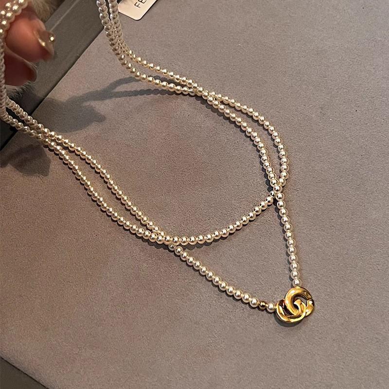 Elegante französische doppelreihige Perlenkette: Vielseitige, hochwertige Schlüsselbeinkette