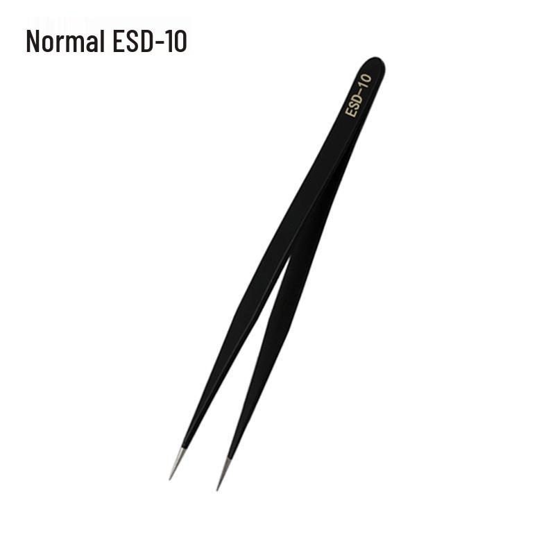 Stainless Steel Black ESD Bent Pointed Tweezers - Anti-static Mobile Phone Repair & Nail Art Tool
