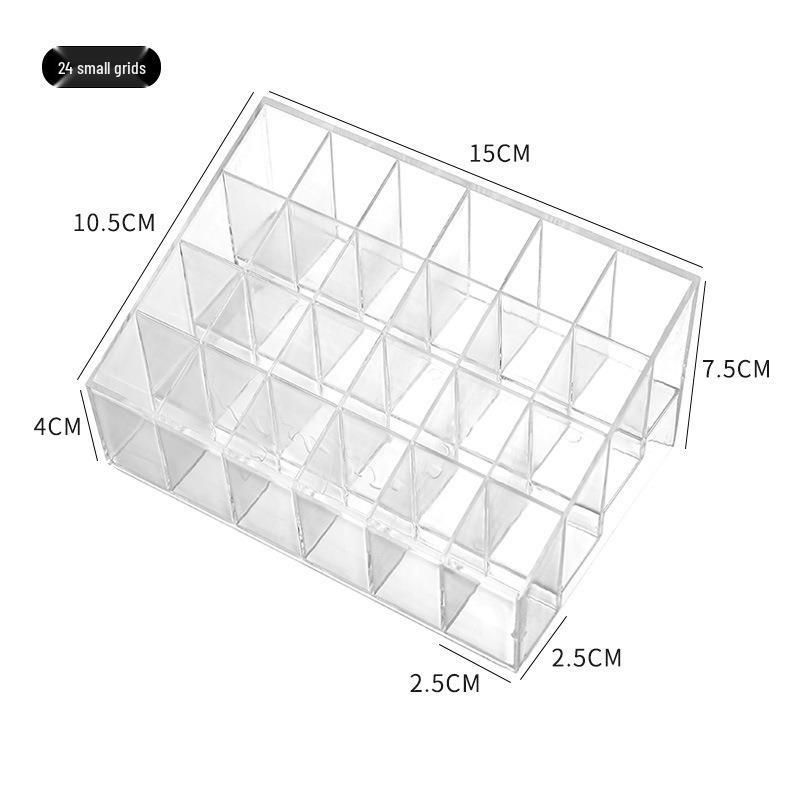 24-Slot Transparent Lipstick Organizer - Desktop Cosmetic Storage & Display Box