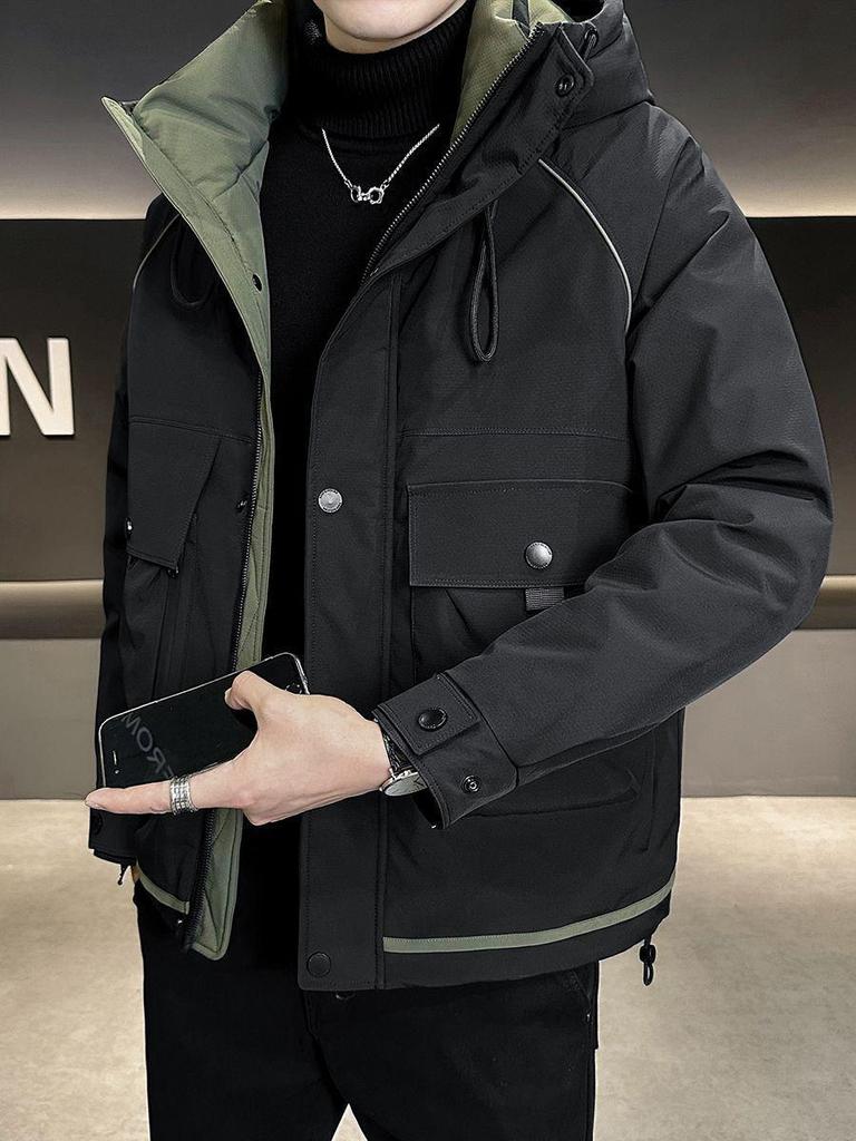 Men's Fashionable Hooded Down Jacket: Versatile, Trendy, Thickened, Windproof Coat for Outdoor Wear