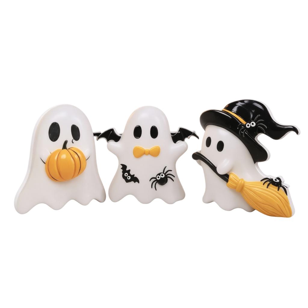 Halloween Graveyard Ghost Decorations 3pc Set Ghost Figures with Tombstones and Props for Indoor Outdoor Seasonal Display