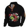 Men's Casual Fashion Christmas Printed Hoodless Sweatshirt Wide Men's Loose Button Stand Collar Hooded Sweatshirt