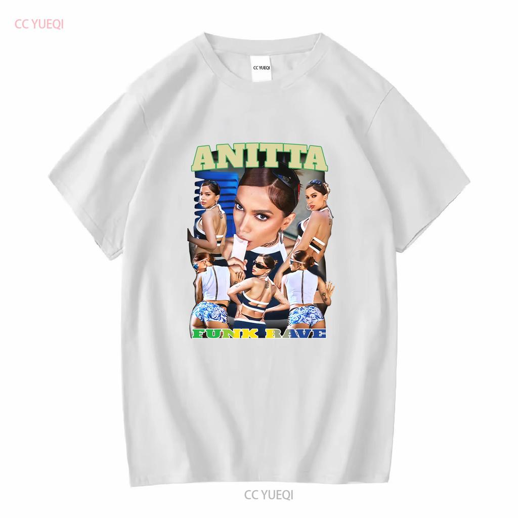 Anitta Funk Rave Collage T-Shirt Rundhals Lässig Lange Oder Kurze Ärmel Vintage Gewaschen Unisex Bequem Herren Mode Weich