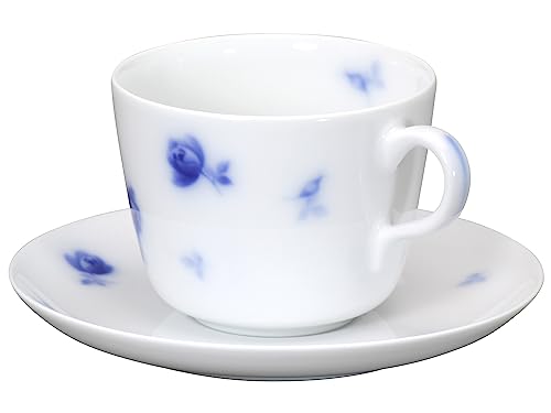 Okura Pottery Mini Blue Rose Morning Cup & Saucer, 295cc, for Coffee and Tea, Microwave and Dishwasher Safe, Made In Japan, 26C/8180