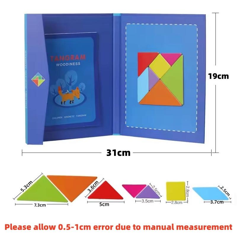 Wooden Magnetic Tangram Puzzle Book Portable 31x19cm Montessori Kids Educational Shape Matching Learning Intelligence Toy