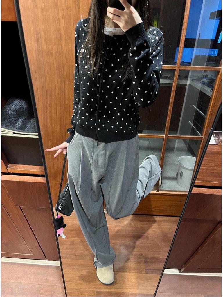2025 Korean Polka Dot Soft Cardigan Sweater for Women - Autumn/Spring Outerwear Knitwear Top