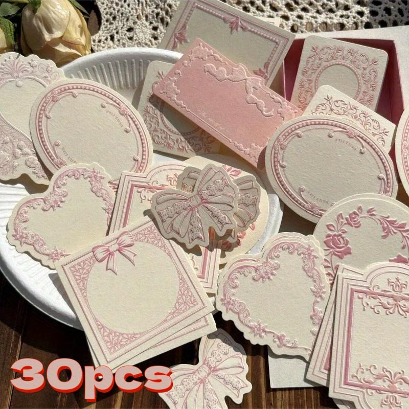 30 Blatt/Set Vintage Letterpress Geprägtes Spezialdruckpapier Dickes Notizblock Dekoratives Papier, Spitze Schleife innen, Minimalistisches Tagebuch Materialpapier