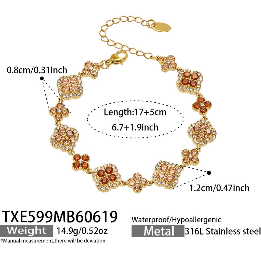 SSeeSY Custom Design Jewelry Stainless Steel 18K Gold Plated Clover Stud Earrings Necklace Set for Engagement Party with Zircon