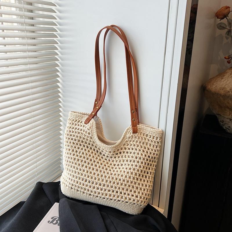 Hollow woven bag women's summer leisure lazy wind large capacity tote bag seaside vacation shoulder beach bag