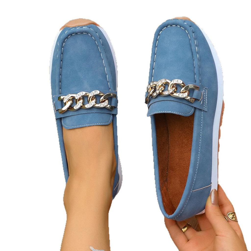 Large size new metal chain single shoes women's 2025 light one-pedal shallow mouth fashion loafers Doudou shoes