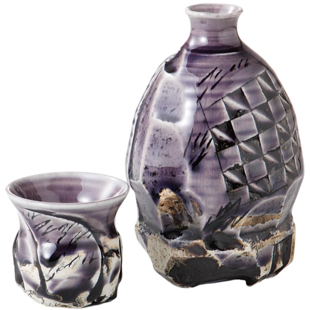 

Sake Tokkuri and Sake Cup x Dark for Hot and Cold Mino Made in Japan Ale-net Set, Set, 8 H13cm, 300cc, 260cc, Purple, Sake, Porcelain, Ware,