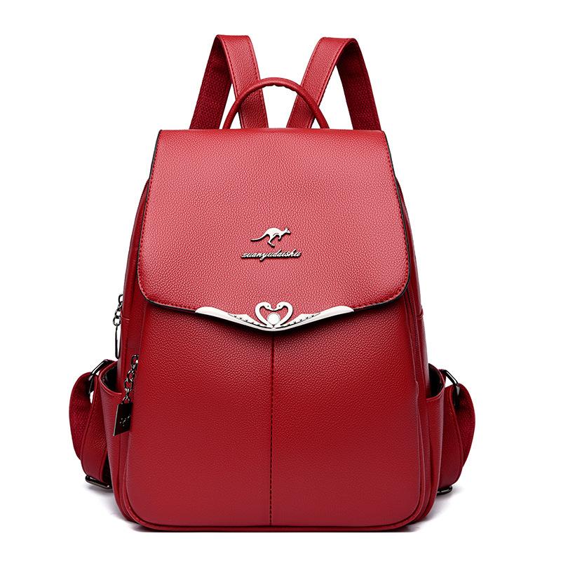 

New large-capacity women s backpack soft leather multi-purpose fashionable simple travel backpack красный