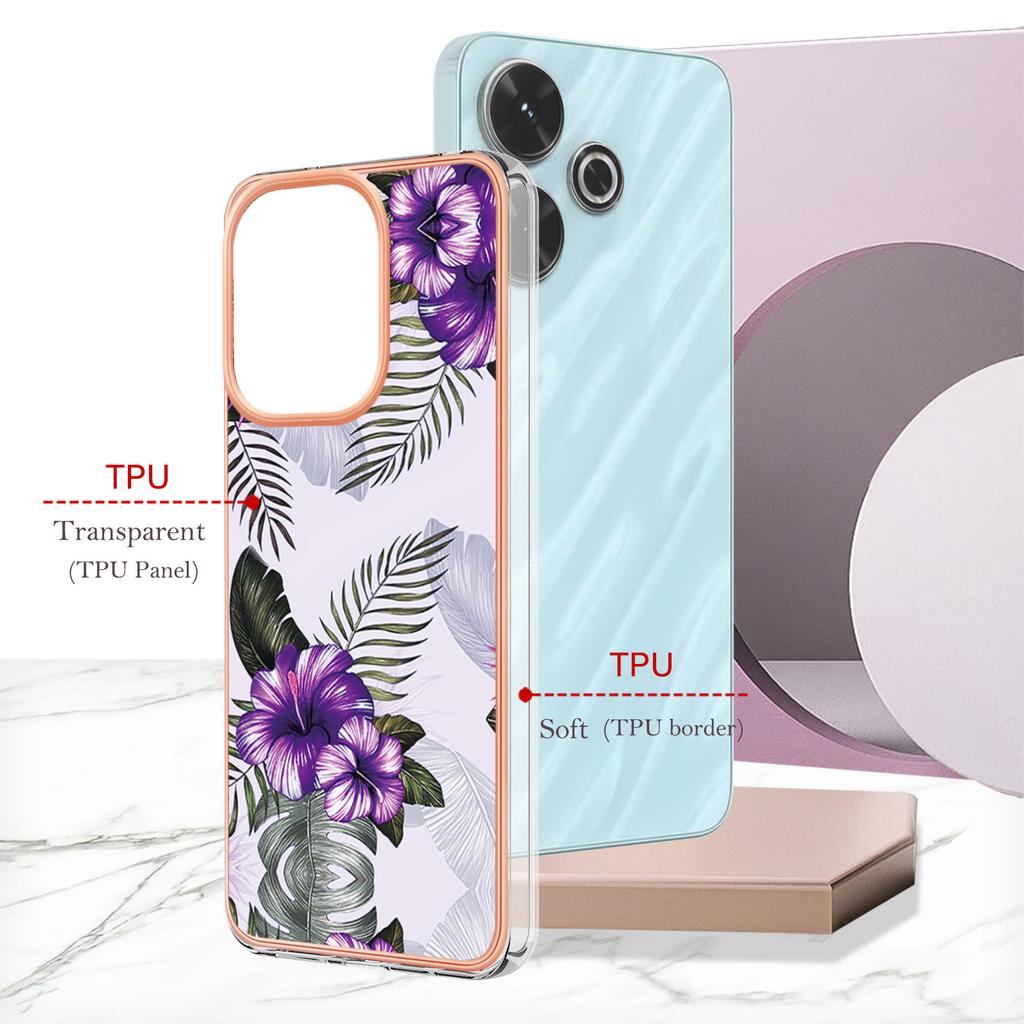 For Xiaomi Redmi 13 4G Case with IMD Marble Flower Pattern TPU Mobile Back Cover