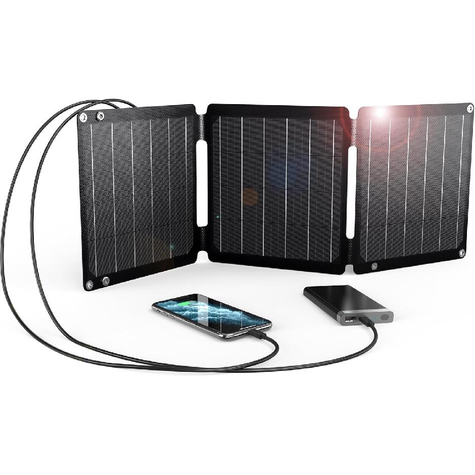 

[USB-C и USB-A] Легкое складное солнечное зарядное устройство BigBlue 21 Вт, портативное, водонепроницаемое по стандарту IP65, для кемпинга, совместимое