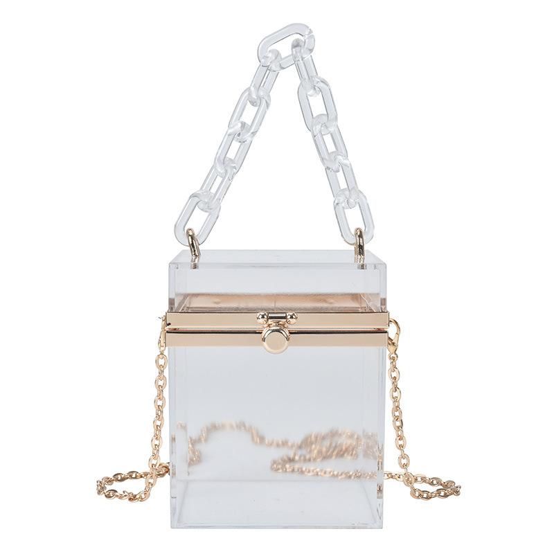 2025 summer Korean version acrylic transparent box chain small square bag portable shoulder messenger women's bag portable