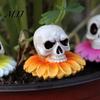 Weather Resistant Halloween Ornaments 3Pcs/Set Skull Garden Stakes, Chrysanthemum Yard Resin Outdoor Decorative Flower for Lawn Patio Bed Decoration