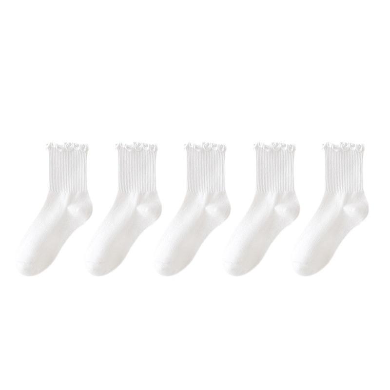 White Lace Socks Children'S Summer Mid-Tube Fungus Edge Women'S Socks Tide College Style Versatile Jk Stacking Socks