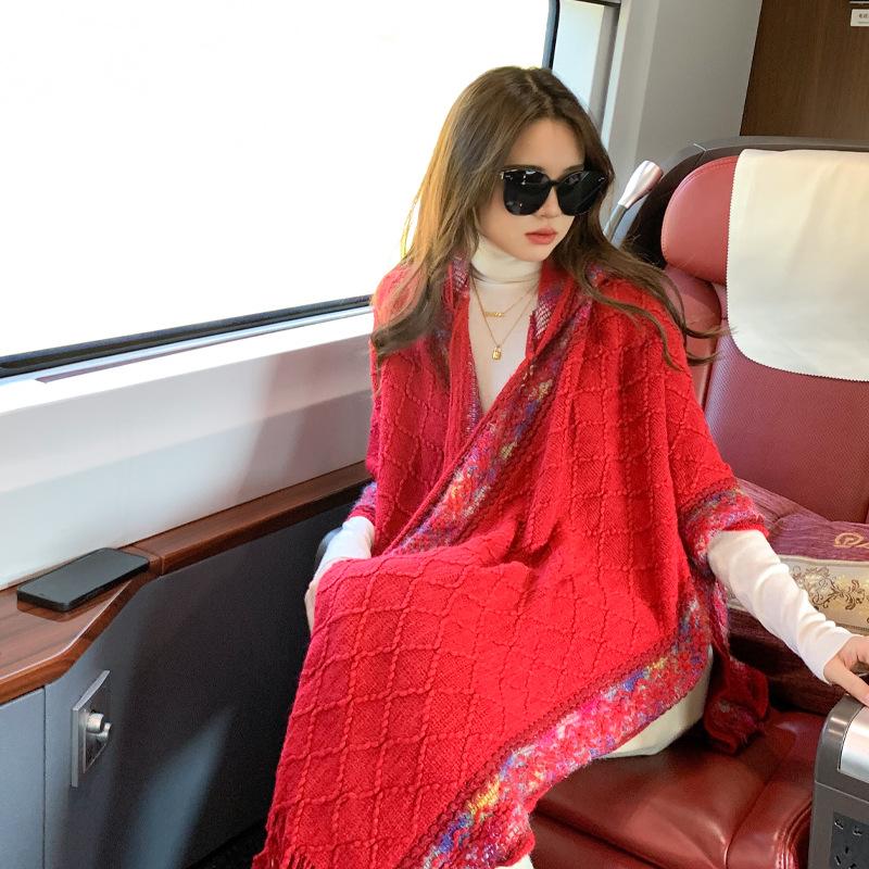 Casual Dark Pattern Hooded Shawl: Versatile, Comfortable, Breathable, Warm, Simple Fashion Scarf-Cape.