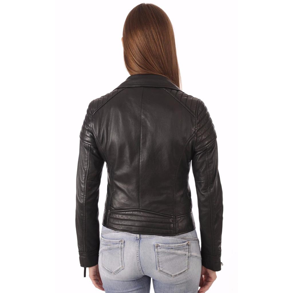SKINOUTFIT Women's Real Leather Black Biker Motorcycle Jacket Lambskin Slim Fit Jacket Coat