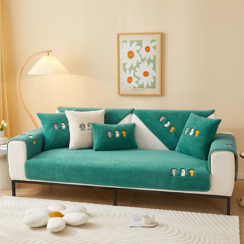 Winter Thick Lambskin Sofa Cushion Plush Cushion Non-Slip Leather Sofa Cover High-End Nordic Simple Winter
