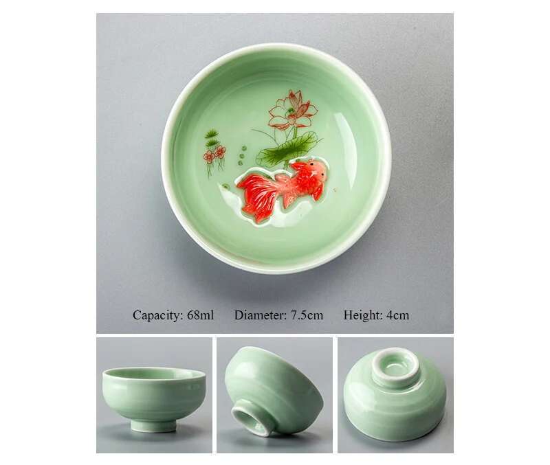 Chinese  Tea Cup Porcelain Celadon Fish Tea cup Set Teapot Drinkware Ceramic China Kung Fu Tea Set Ceramic cup Chinese