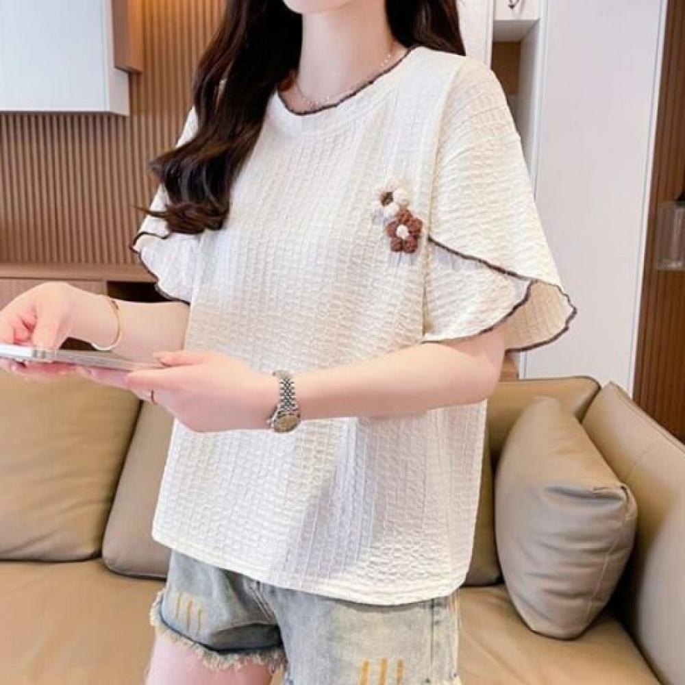 Navava Women Flower PoinT Round Neck ShorT Sleeve T shirT nT2810