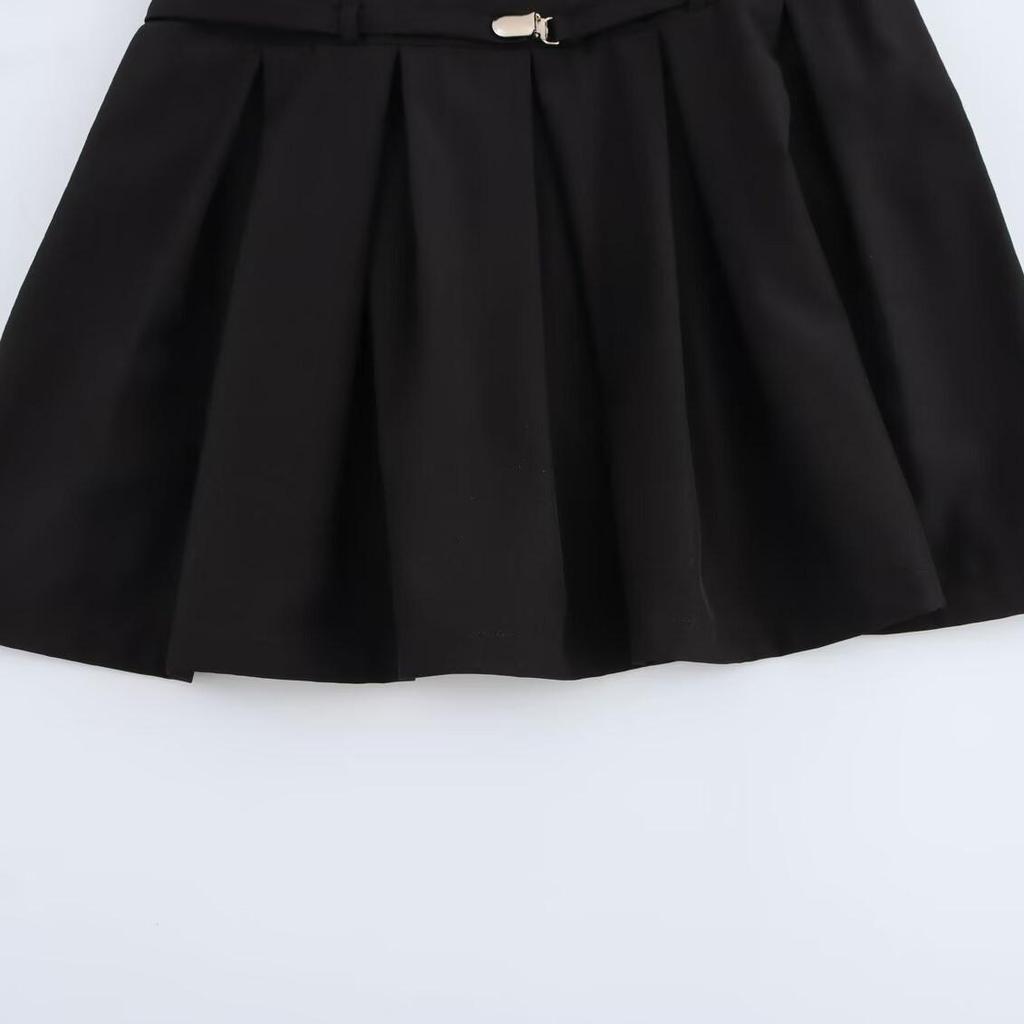 Spring 2025 Women's Slim Square Neck Pleated Short Dress