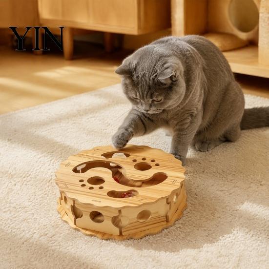 Sturdy Cat Maze Toy Interactive with Rolling Balls, Durable Density Board Scratching Indoor Pet Enrichment Toys Toy, Anxiety Relief Wooden Track