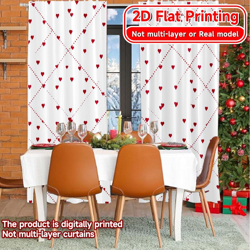Set Of 2 Flat Printing Heart Grid Pattern Popular Curtains Durable Polyester Fabric Room Decor Perfect Curtain