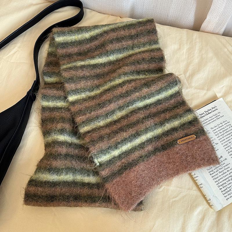 Luochi 2024 Women s Striped Wool Scarf - High-End Winter Fashion for Students