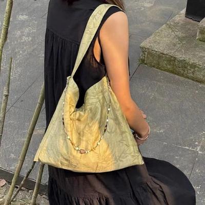 Neue chinesische Retro-Jacquard-Schultertasche Nische Perlen-Design Lässige Tragetasche Vielseitige Unterarm-Canvas-Tasche