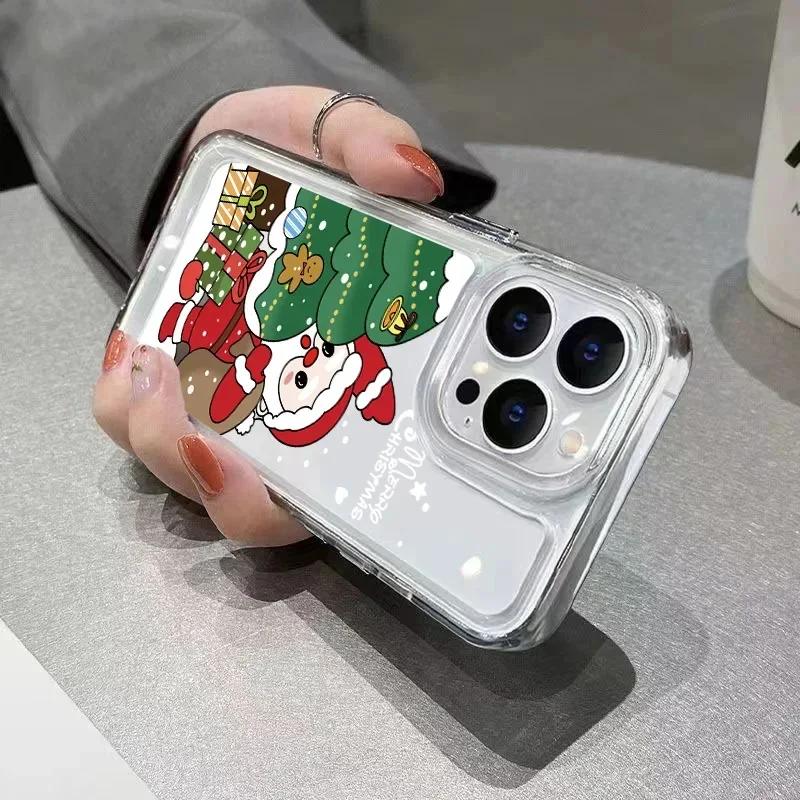 Soft Clear Phone Case For iPhone 17 16 11 12 13 14 15 Pro Max XS XR X 7 8  Cute Cartoon Santa Claus Elk Snowman Christmas Cover