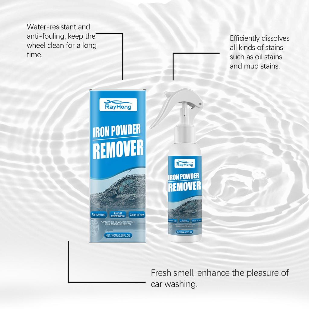 RAYHONG Spray Rimuovi Polvere di Ferro per Auto, Detergente Ruggine e Protettivo Antiruggine per Vernice Auto, Ruote e Superfici Metalliche 30ml