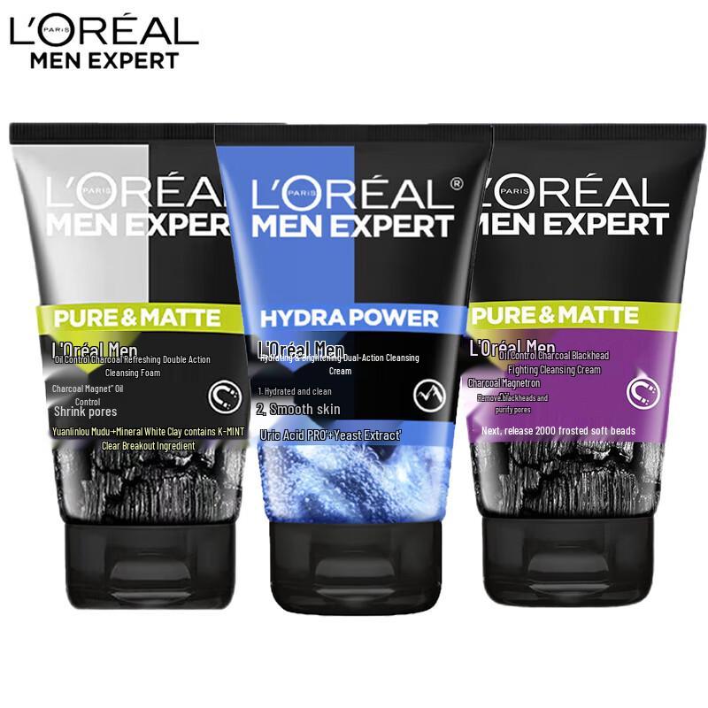L'Oréal Men's Facial Cleanser 3-Pack (Hydrating, Charcoal Fresh, Anti-Blackhead)