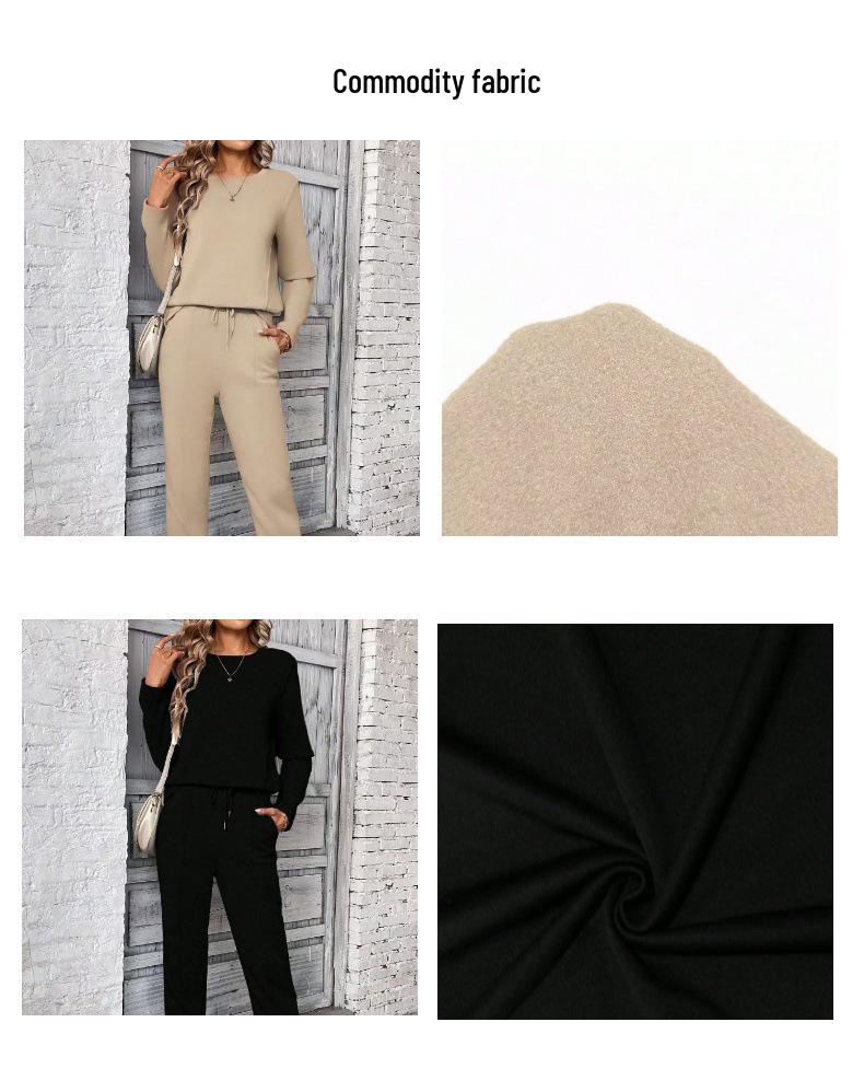 Completo da Donna Moda a Manica Corta con Scollo Rotondo e Taschino, Pantaloni a Gamba Dritta